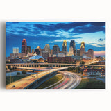 Black and white photograph of Kansas City skyline on stretched canvas, suitable for kitchen wall art.