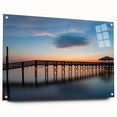 Acrylic print of St. Louis skyline in muted blues and grays, ideal for dining room decor.