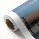 Art deco poster of St. Louis skyline in soft pastel shades on rolled canvas, ideal for nursery wall art.