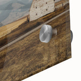 Large abstract wall art depicting Montana scenery in acrylic glass, featuring earthy tones, perfect for dining room ambiance.