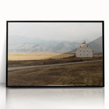 Large abstract wall art depicting a Montana scenery in muted earth tones on a framed acrylic.
