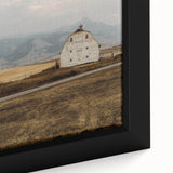 Extra large framed canvas of a textured Montana scenery in black with colorful accents, ideal for living room decor.