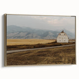 Framed canvas depicting a vintage-style Montana landscape with muted earth tones, ideal for bedroom wall art.