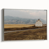 Landscape art painting of Montana scenery in muted earth tones on a framed canvas, suitable for living room decor.