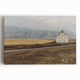 Black and white photo of Montana landscape on large stretched canvas, ideal for kitchen wall art.