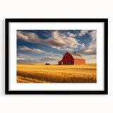Colorful abstract art print of a textured Nebraska landscape in vibrant hues, framed in black, ideal for living room decor.