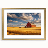 Extra large abstract art print of Nebraska scenery in textured style, with gold frame and mat, ideal for living room decor.