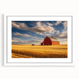 Abstract art print of Nebraska scenery in muted earth tones on a white matted frame.