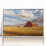 Art Deco poster of Nebraska scenery in muted blues and greens on a white acrylic frame, ideal for modern nursery wall art.