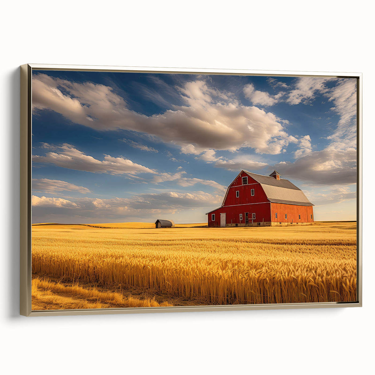 Landscape painting of Nebraska scenery on framed canvas, featuring muted earth tones, ideal for bedroom wall art.