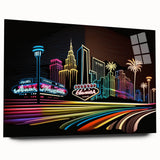Acrylic print of a large abstract Las Vegas skyline in vibrant night colors, ideal for bedroom or dining room art.