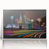 Acrylic print of Las Vegas skyline in art deco style with muted colors, ideal for modern art wall decor.
