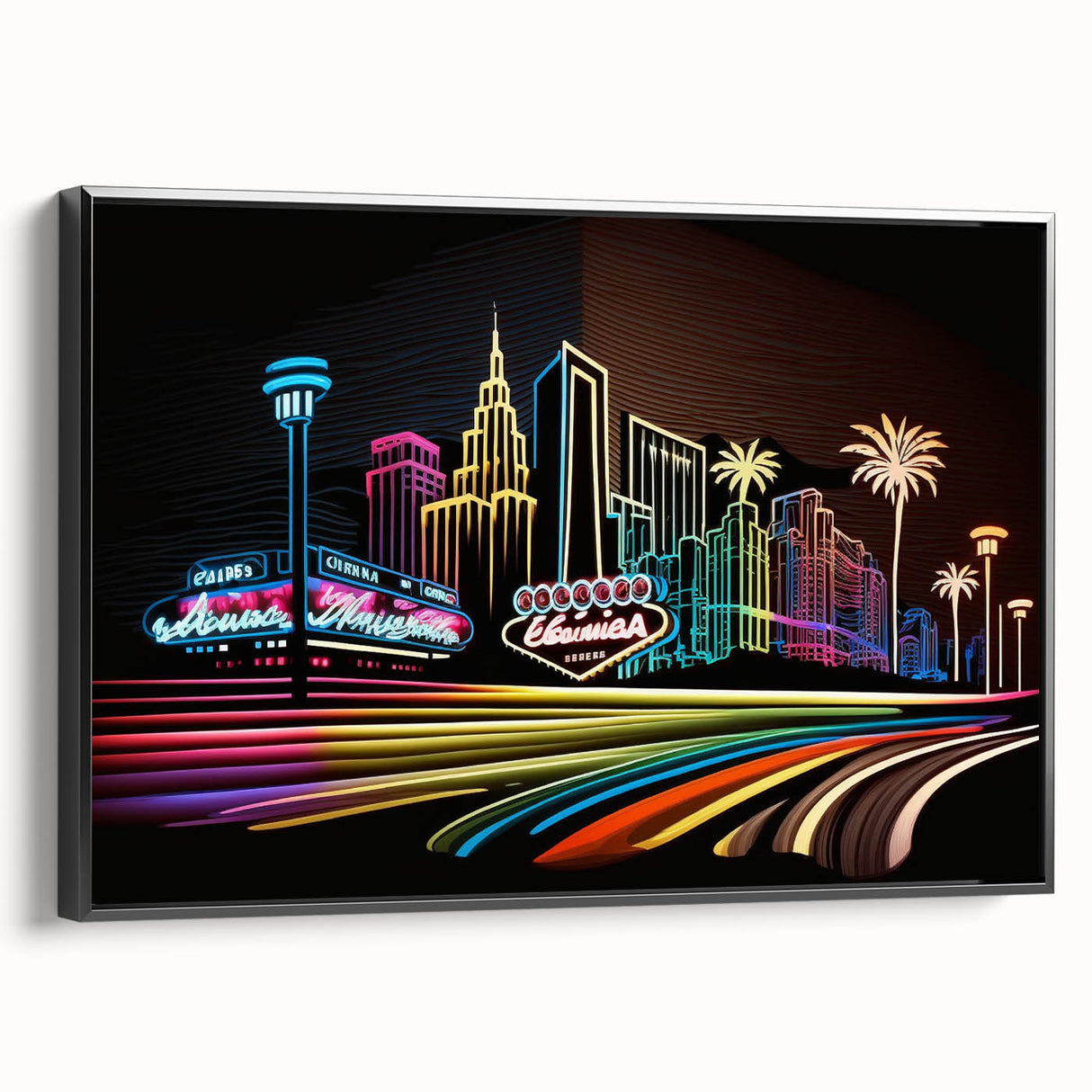 Black and white framed canvas of Las Vegas landscape, ideal for bedroom wall art.