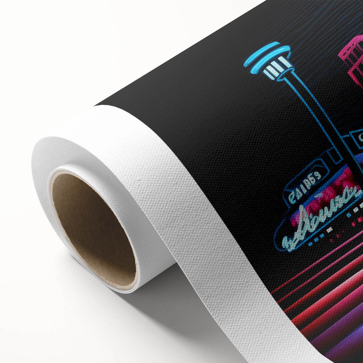 Art Deco style poster of Las Vegas scenery in vibrant colors on rolled canvas.