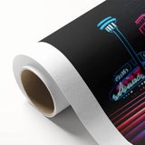 Art Deco style poster of Las Vegas scenery in vibrant colors on rolled canvas.