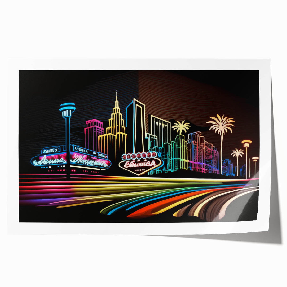 Extra large rolled print of Las Vegas scenery in vibrant colors, ideal for dining room wall art.