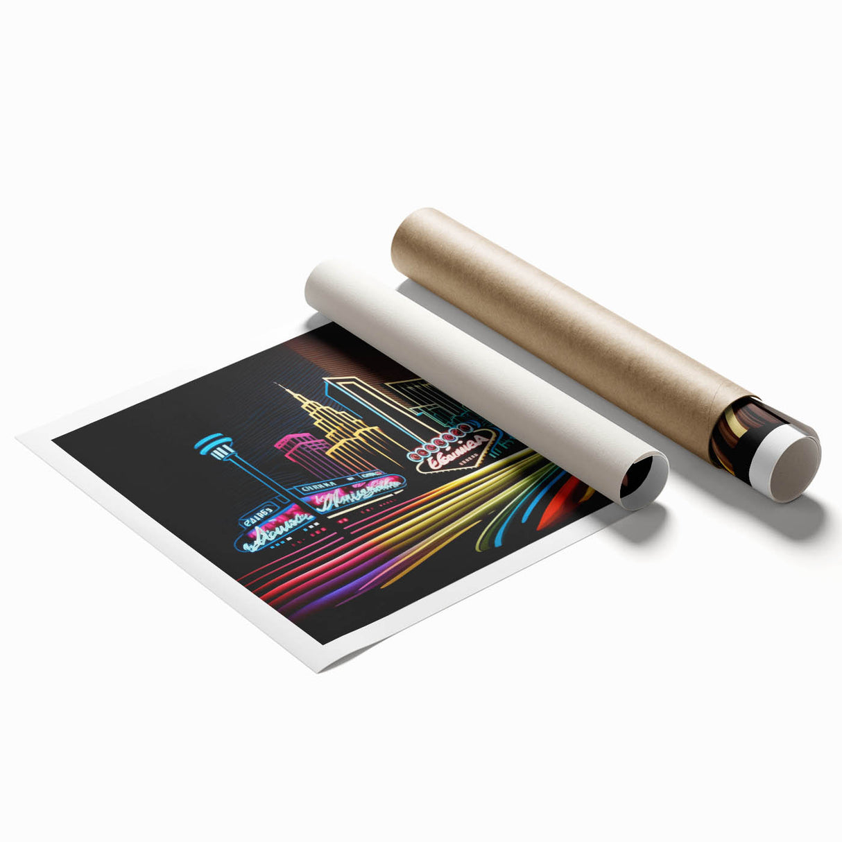 Extra large rolled print of Las Vegas scenery with vibrant twilight hues, ideal for classy bathroom wall art.