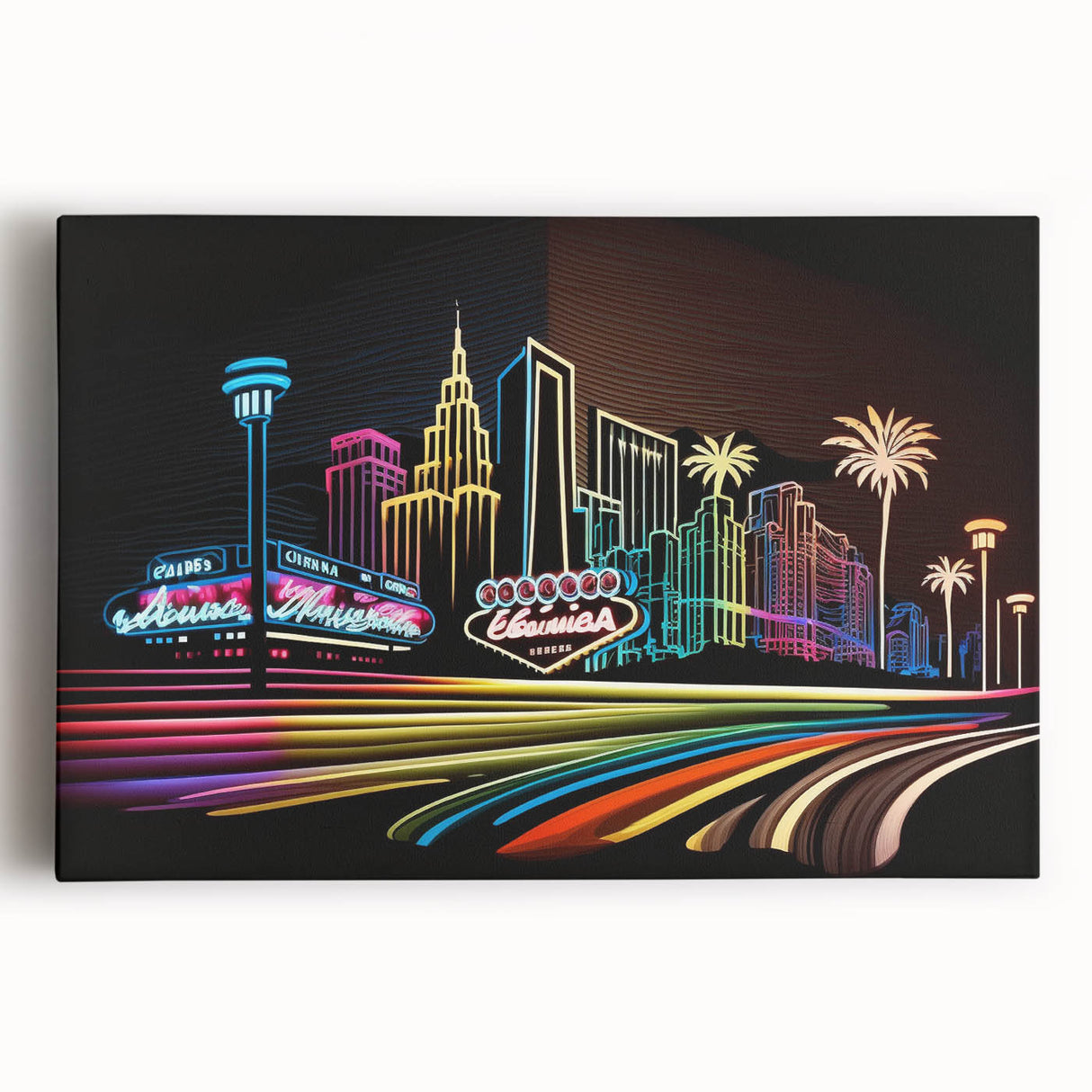 Black and white large art print of Las Vegas skyline on stretched canvas, ideal for kitchen wall art.