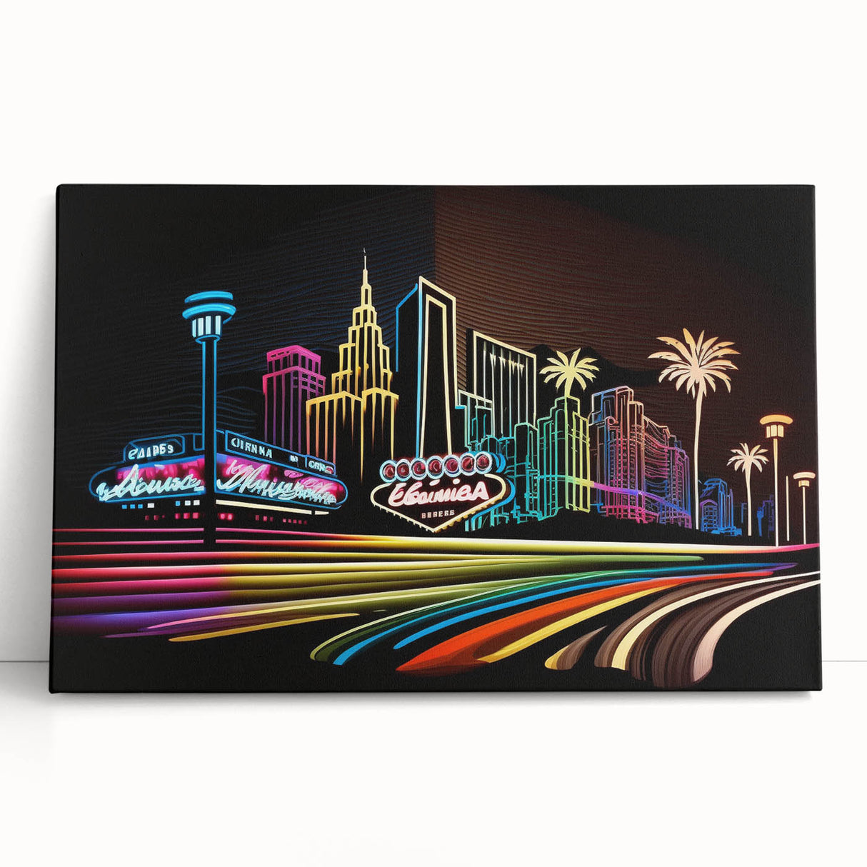 Black and white photo of the Las Vegas skyline on stretched canvas, ideal for kitchen wall art.