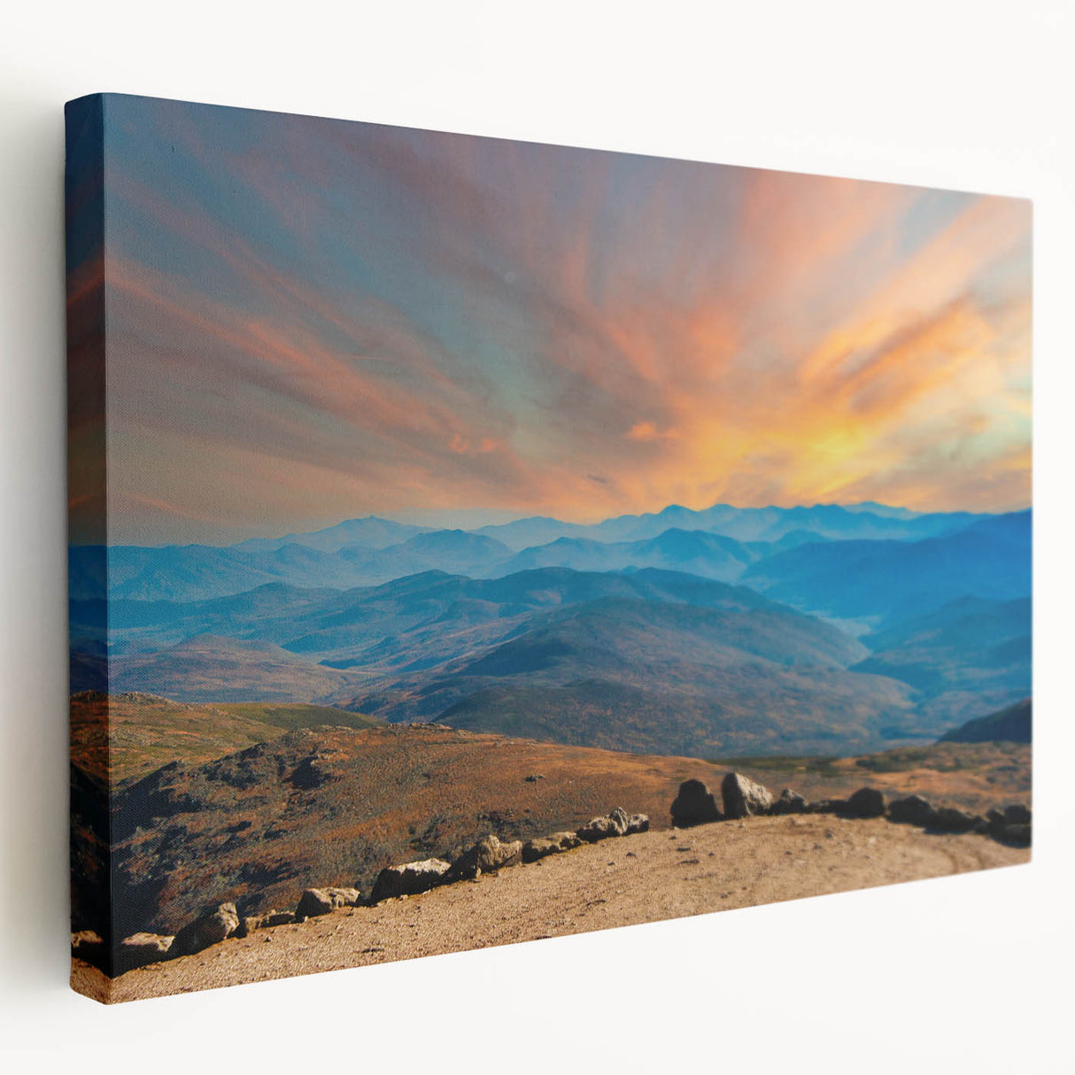 Scenic New Hampshire landscape on large stretched canvas, featuring lush greenery and blue skies, ideal for kitchen wall art.