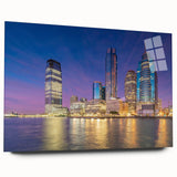 Large abstract wall art of a New Jersey scenery in vibrant colors on acrylic glass, ideal for bedroom or dining room decor.