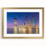 Extra large abstract art print of a textured New Jersey scenery in muted earth tones, framed in gold.