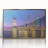 Large art print of a New Jersey scenery in mid-century modernist style, framed in gold acrylic.