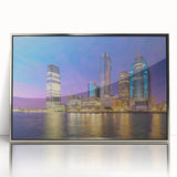 Mid-century modernist art depicting New Jersey scenery, in silver framed acrylic, suited for nursery wall decor.