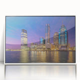 Art deco poster of a New Jersey scenery in muted blue tones on a framed acrylic, ideal for nursery wall decor.