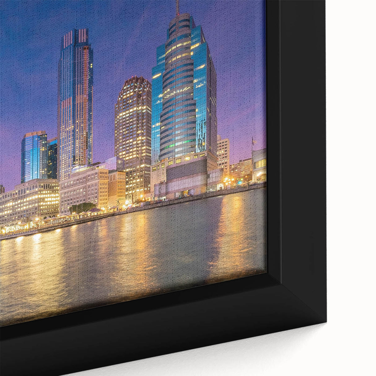Extra large framed canvas featuring a textured depiction of New Jersey scenery in black with colorful accents.