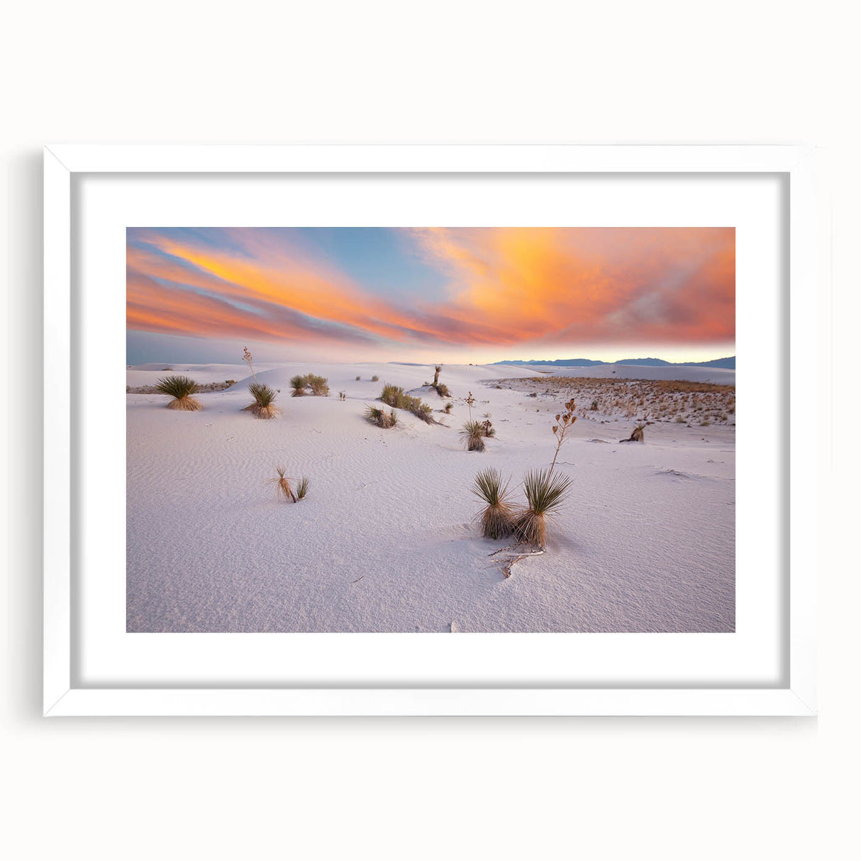 Abstract art print of New Mexico scenery in muted earth tones on a framed canvas, ideal for dining room decor.