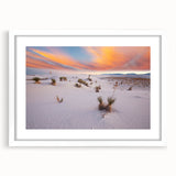 Abstract art print of New Mexico scenery in muted earth tones on a framed canvas, ideal for dining room decor.