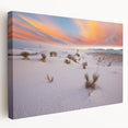 Large art of New Mexico scenery on stretched canvas, featuring earthy tones and realistic style.