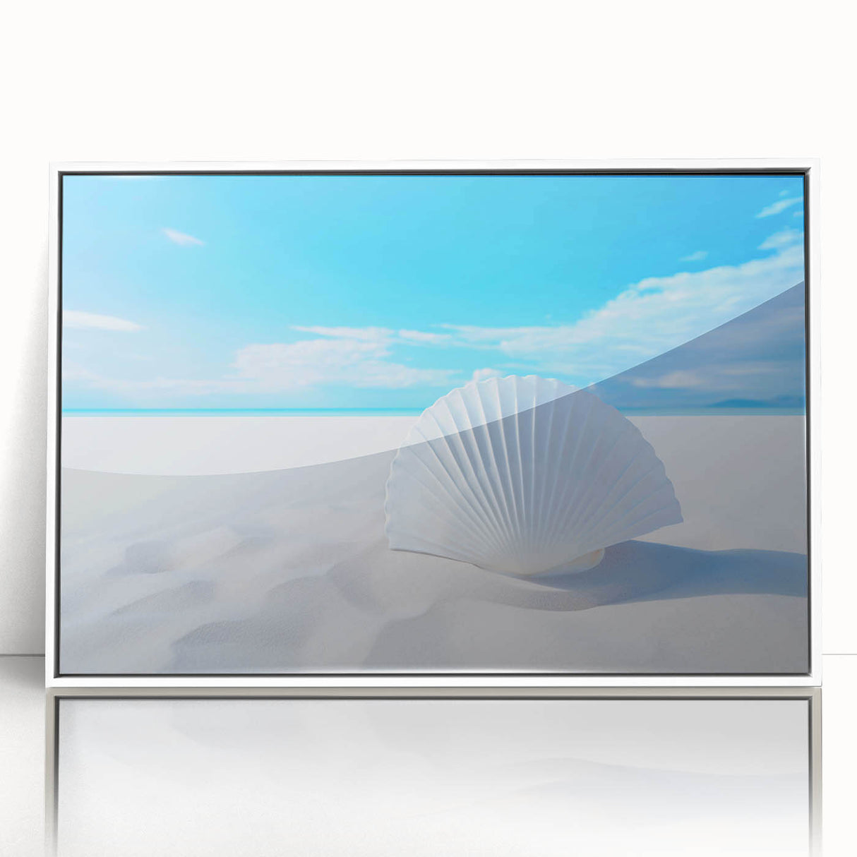 Acrylic print of White Sands, New Mexico with soft pastel shades, framed in white, suitable for modern art wall decor.