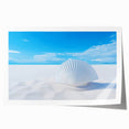 Panoramic view of White Sands, New Mexico on a rolled print, featuring soft blue and white tones.