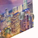 Large abstract wall art of Charlotte skyline in muted gray and blue tones on acrylic glass, ideal for dining room art.
