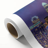 Art Deco poster of Charlotte, North Carolina skyline in pastel shades on rolled canvas, ideal for nursery wall art.