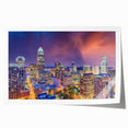 Rolled print of Charlotte, North Carolina skyline in muted watercolor tones, suitable for art wall dining room.