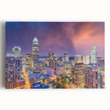 Black and white skyline of Charlotte, North Carolina on large stretched canvas, suitable for kitchen wall art.