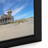 Black wall art featuring a textured close-up of the Outer Banks in vibrant colors on a framed canvas.