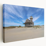 Large art depicting the Outer Banks, North Carolina, in muted earth tones on stretched canvas, suitable for kitchen wall art.