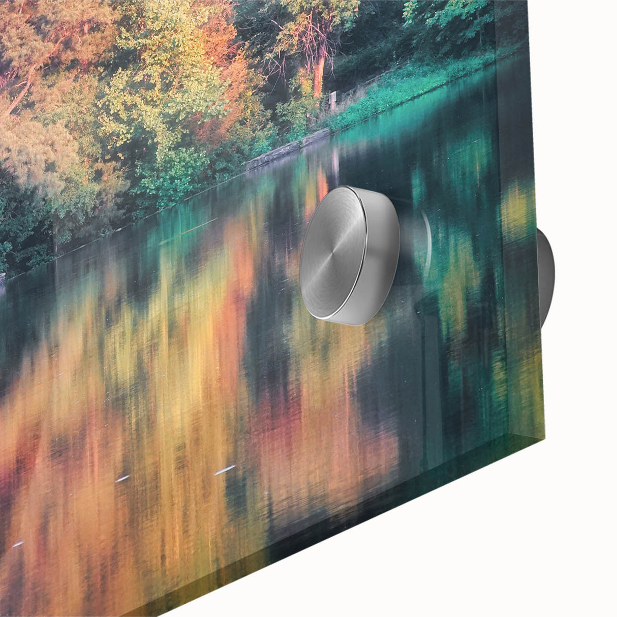 Large abstract wall art of Raleigh skyline in muted gray and blue tones on acrylic glass, ideal for dining room art.