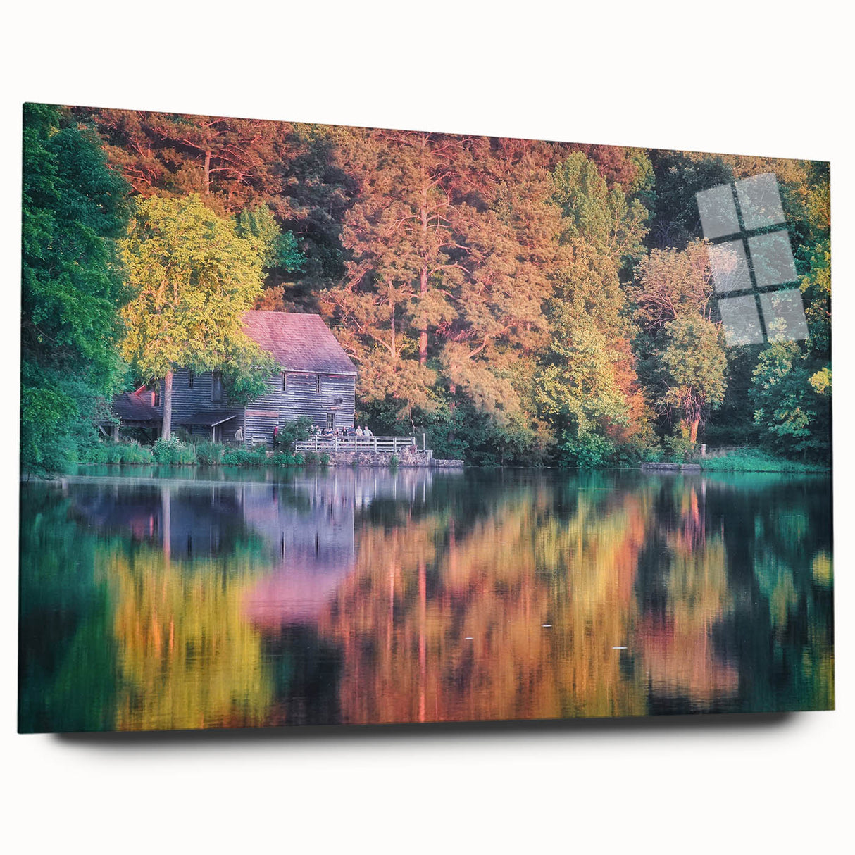 Acrylic print of a large abstract depiction of Raleigh, North Carolina in muted gray and blue tones.