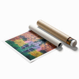 Extra large rolled print of Raleigh, North Carolina skyline with muted floral art.