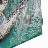 Large abstract wall art featuring a mid-century modernist design in muted earth tones on acrylic glass.