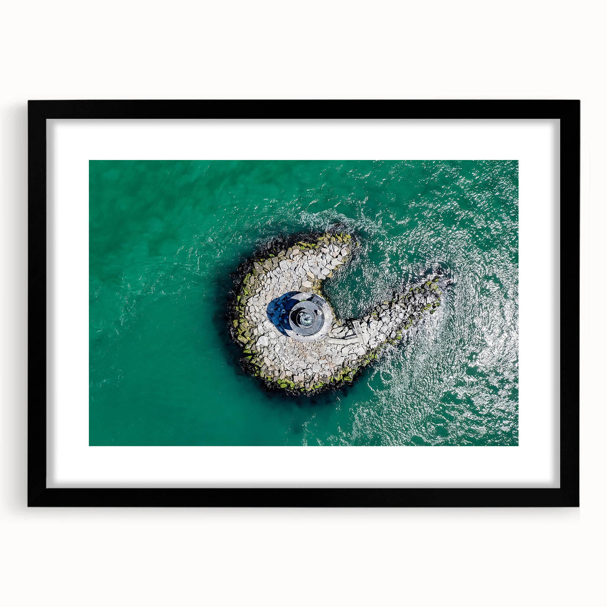Extra large abstract art print featuring colorful textured scenery of Long Island, in a black frame.