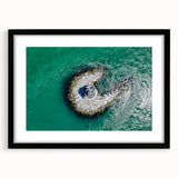 Extra large abstract art print featuring colorful textured scenery of Long Island, in a black frame.