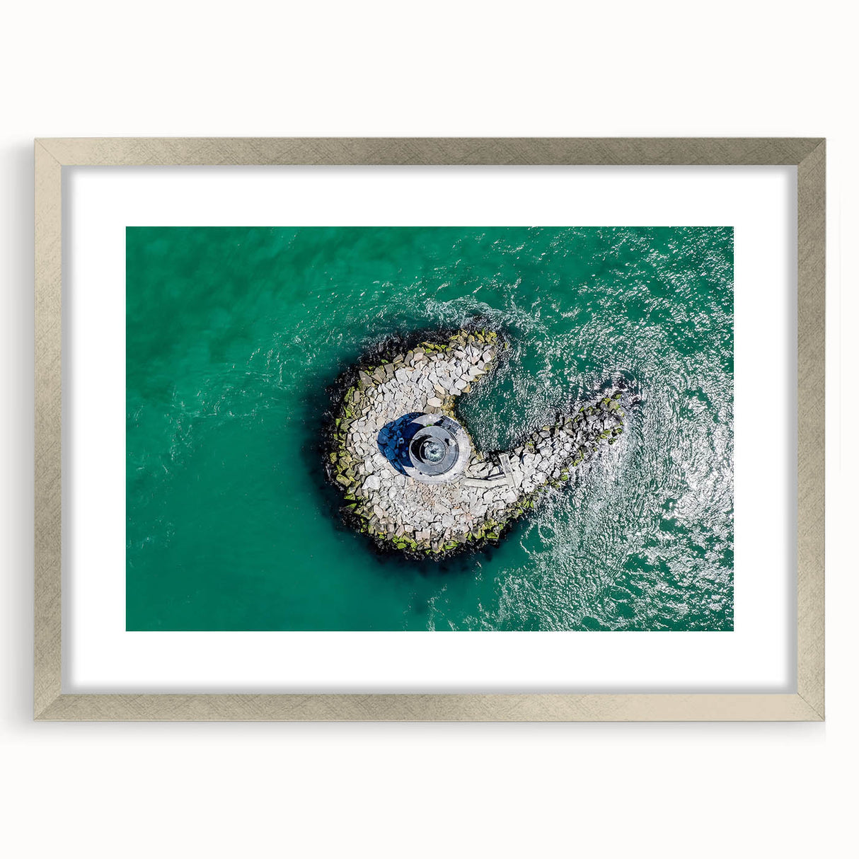 Textured abstract art print of Long Island scenery in muted earth tones, framed in silver, ideal for bedroom wall decor.