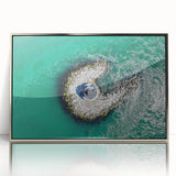 Mid-century modernist art depicting Long Island scenery in pastel shades, framed in silver acrylic.