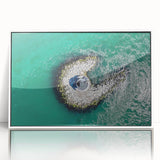 Art deco poster of Long Island scenery in muted blue and gray tones, acrylic framed, ideal for modern nursery wall decor.